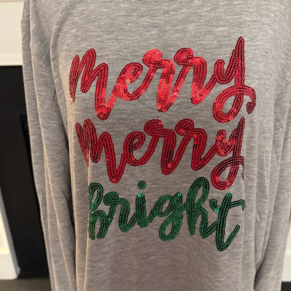 Holiday Time “Merry Merry Bright” Gray Holiday Tunic Top | Size XXL / 2X (20) - Picture 2 of 10